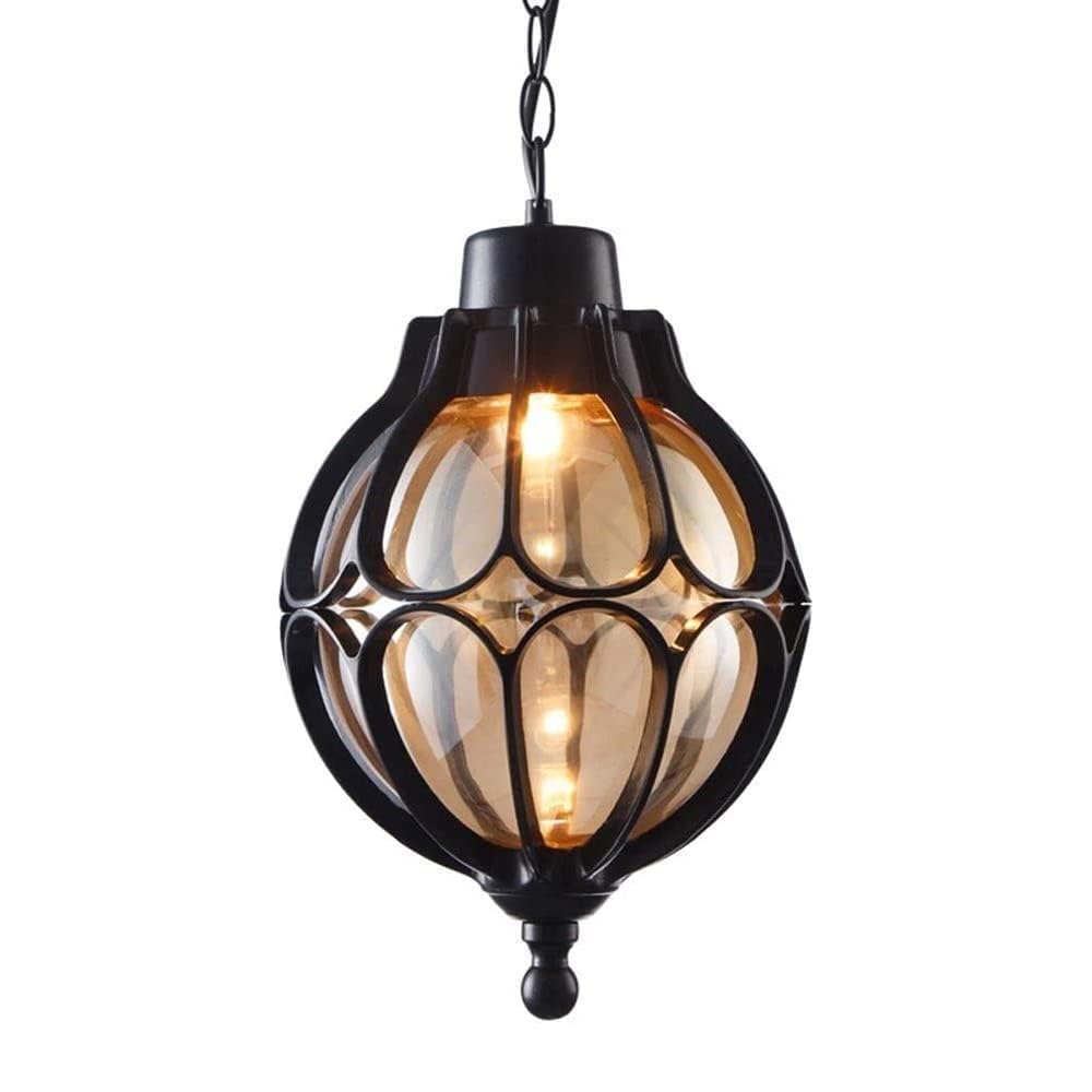 Vintage Bronze Spherical Glass Outdoor Pendant Lantern