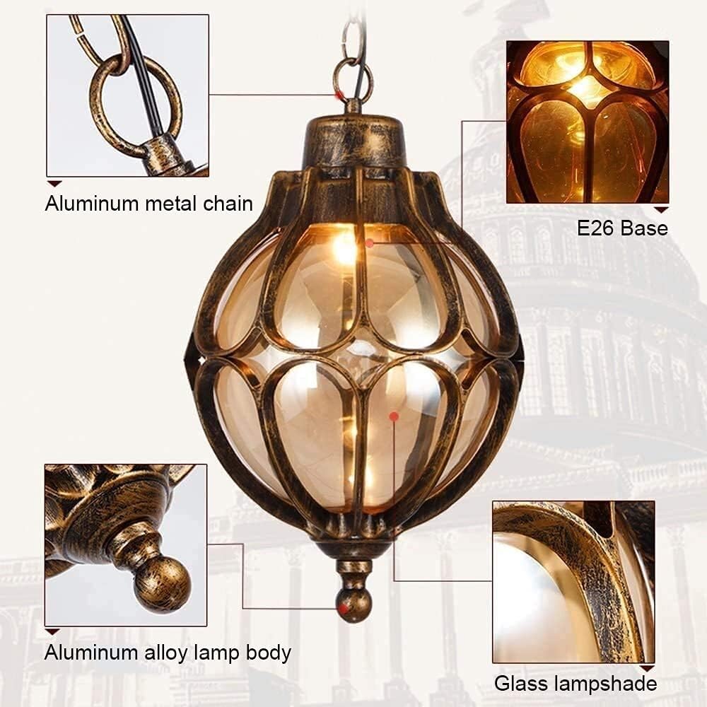 Vintage Bronze Spherical Glass Outdoor Pendant Lantern
