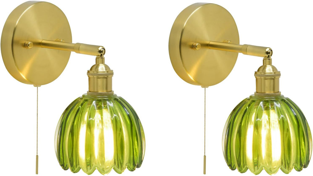 Green Tulip Brass Wall Sconces 2 Pack