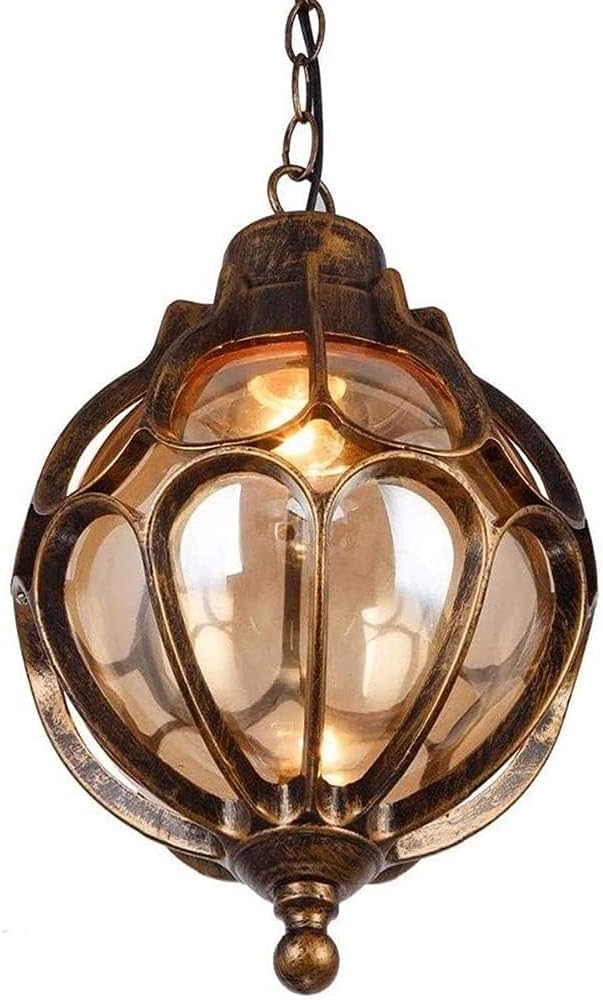 Vintage Bronze Spherical Glass Outdoor Pendant Lantern
