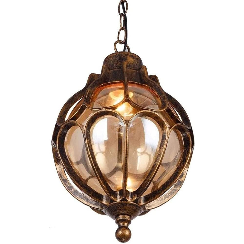 Vintage Bronze Spherical Glass Outdoor Pendant Lantern
