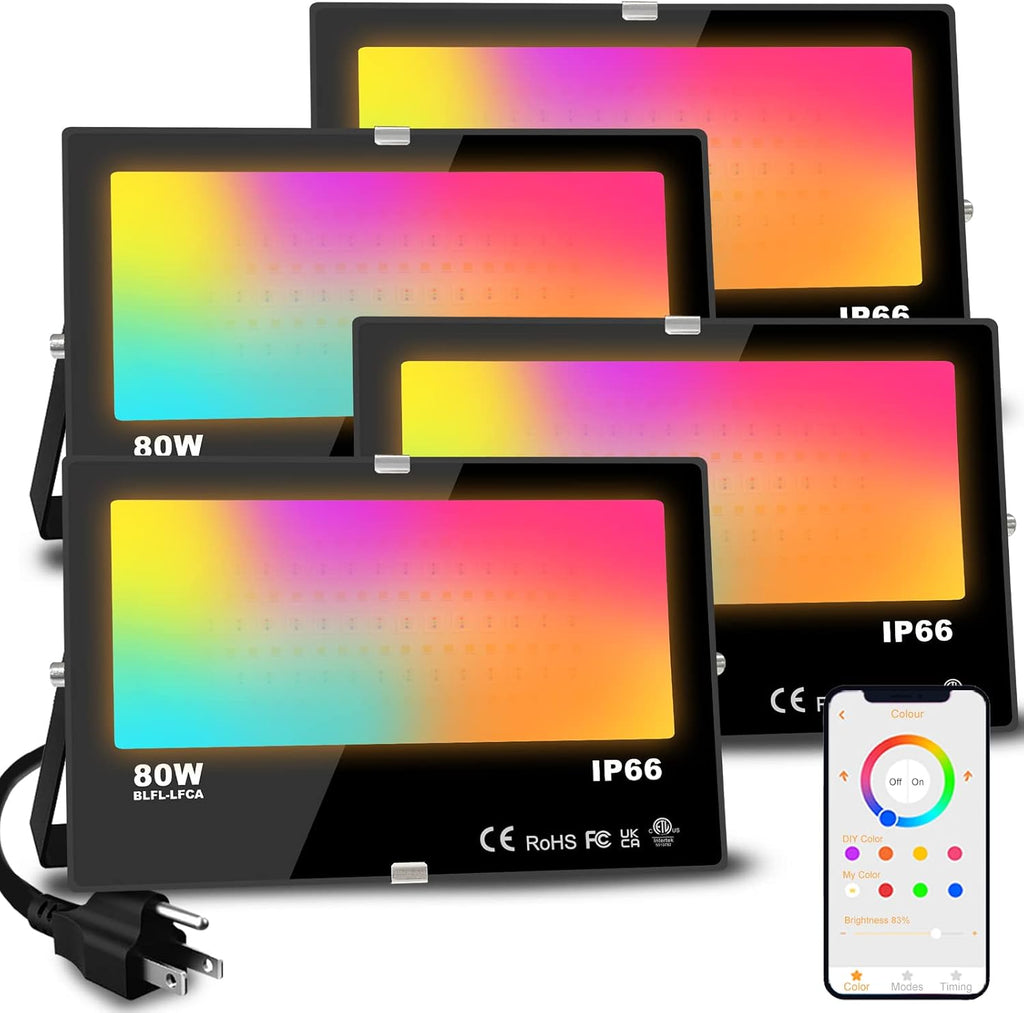 Smart RGB APP Control LED Flood Lights 4 Pack