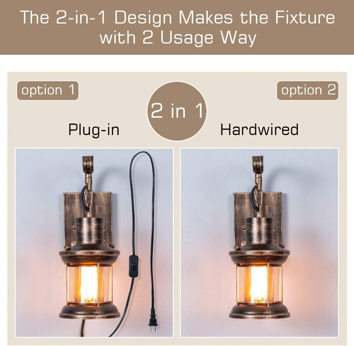 Antique Bronze Plug-in Wall Sconce 1 Pack