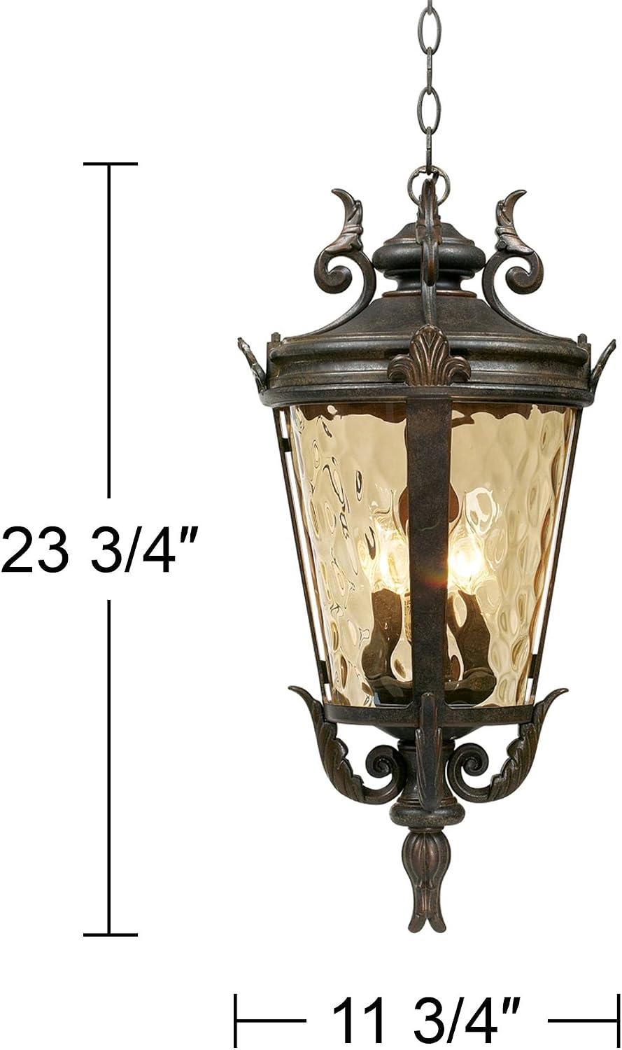 Bronze Scroll Hammered Glass European Outdoor Pendant Light