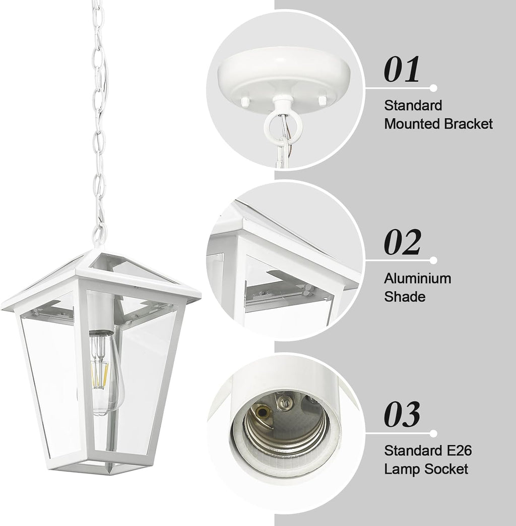 White Aluminum Clear Glass Outdoor Pendant Light