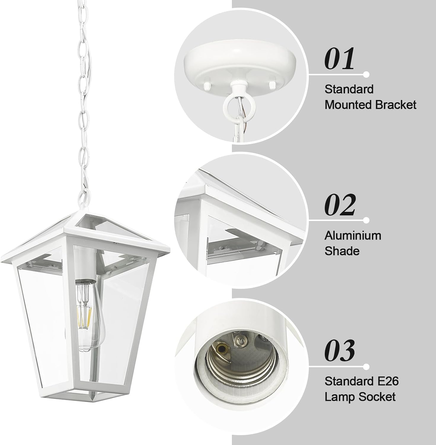 White Aluminum Clear Glass Outdoor Pendant Light