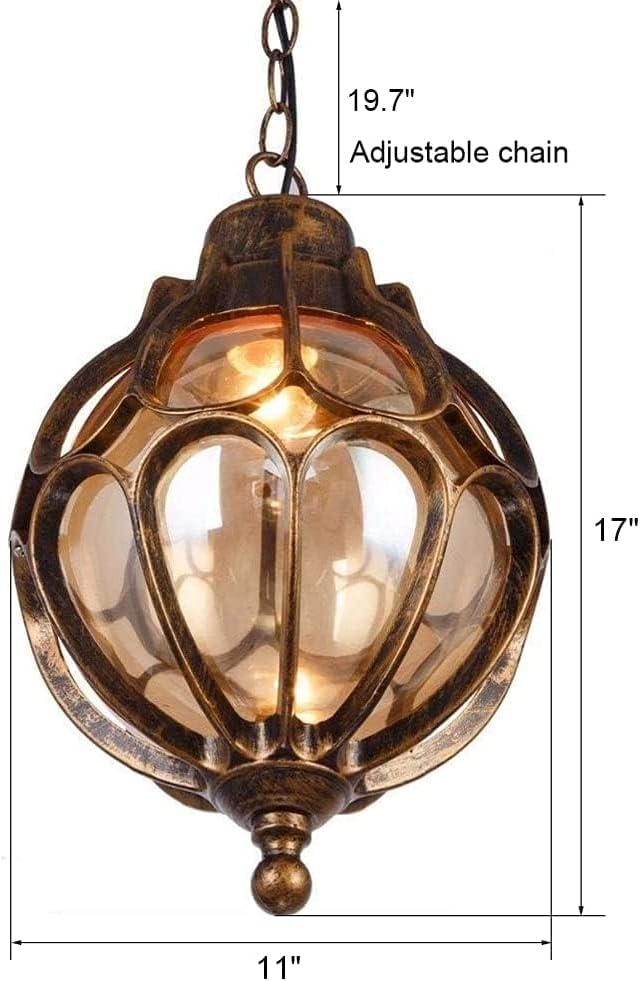 Vintage Bronze Spherical Glass Outdoor Pendant Lantern
