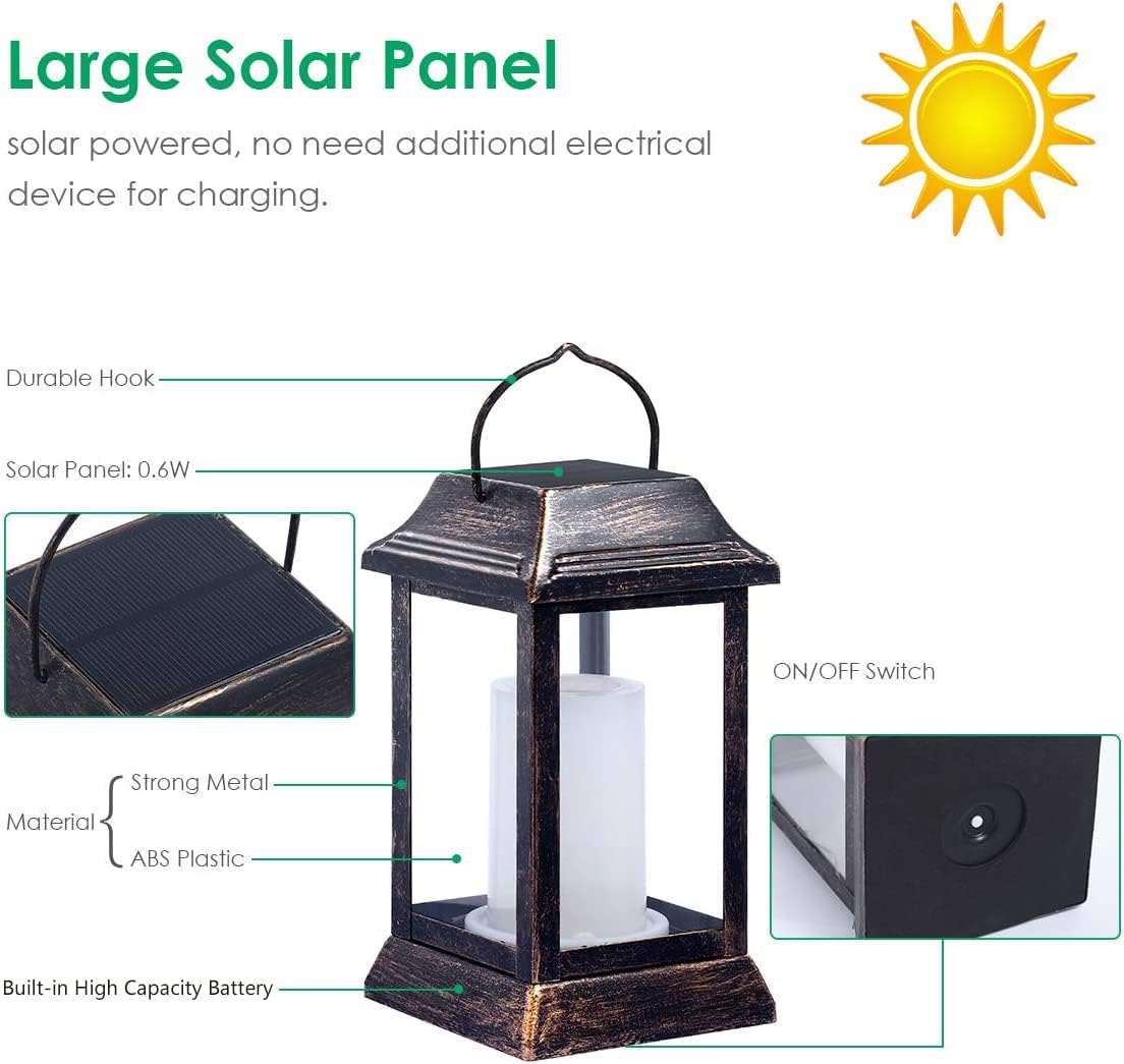 Bronze Flame Solar Lanterns, 2 Pack