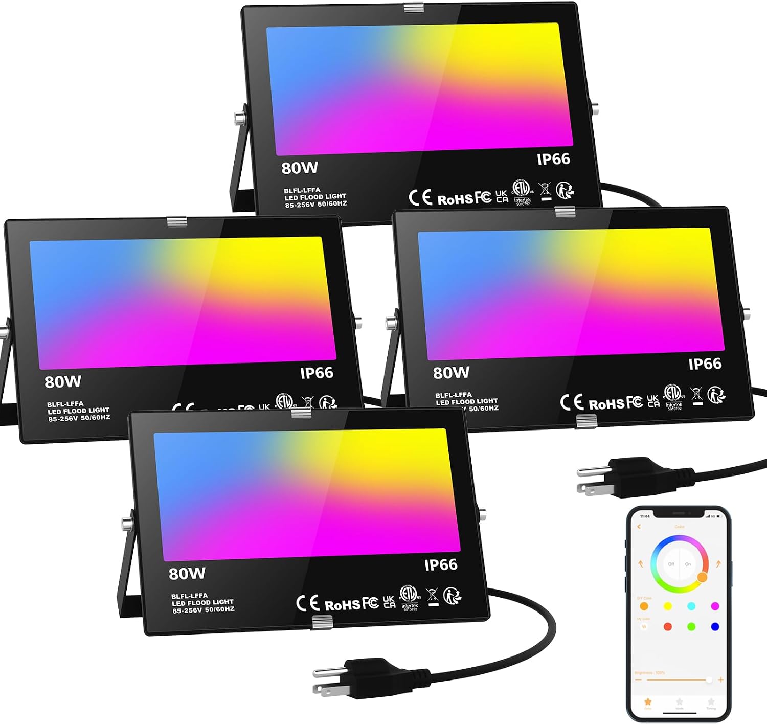 Smart RGB LED Flood Lights 4 Pack