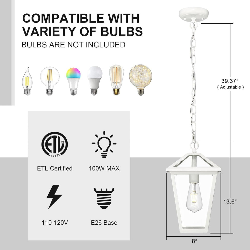 White Aluminum Clear Glass Outdoor Pendant Light
