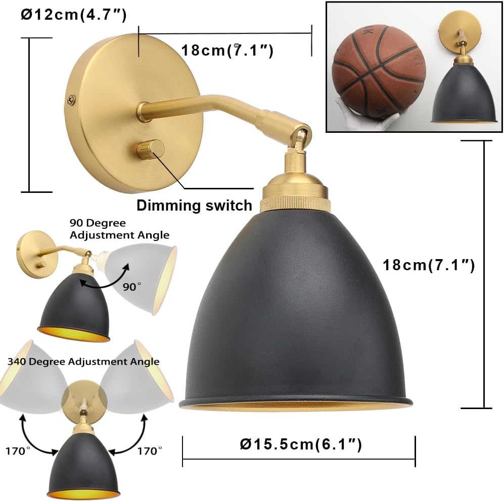 Vintage Dimmable Black Gold Wall Sconce