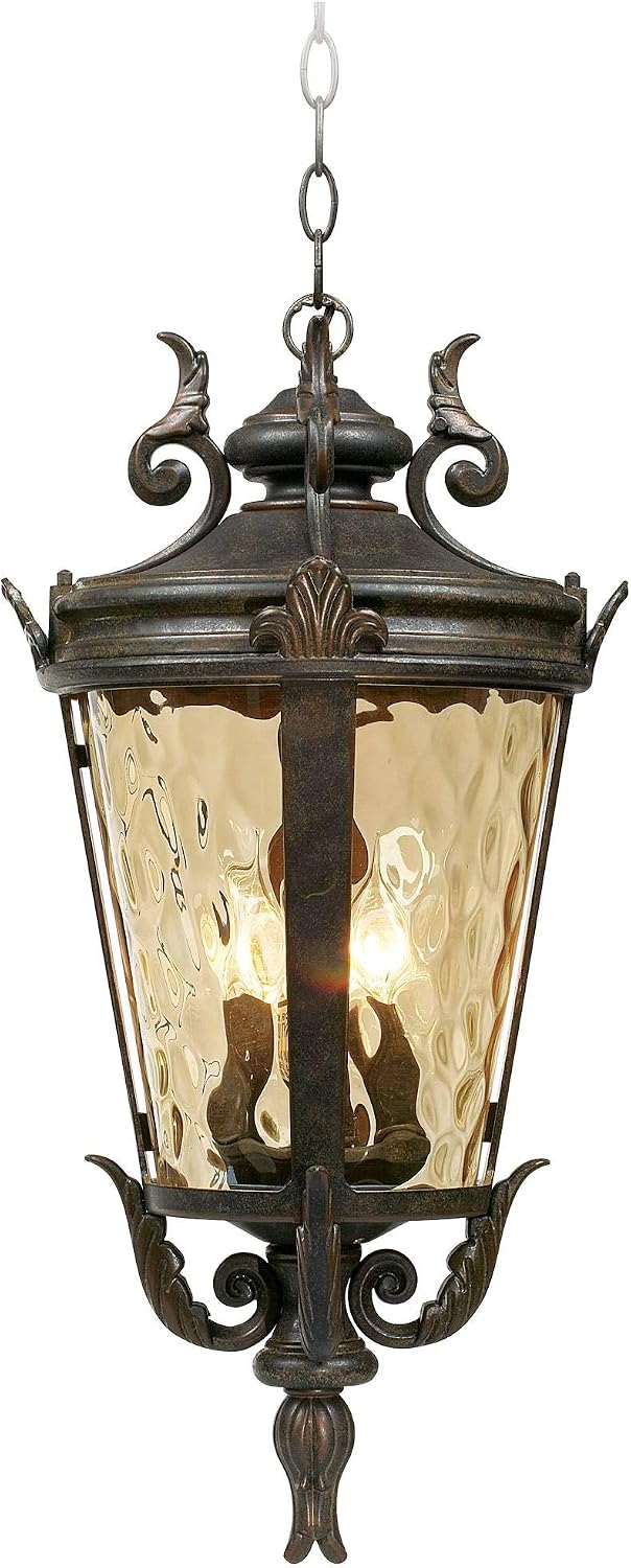 Bronze Scroll Hammered Glass European Outdoor Pendant Light