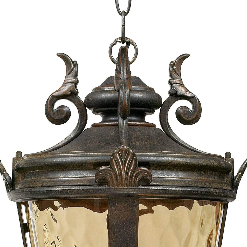 Bronze Scroll Hammered Glass European Outdoor Pendant Light