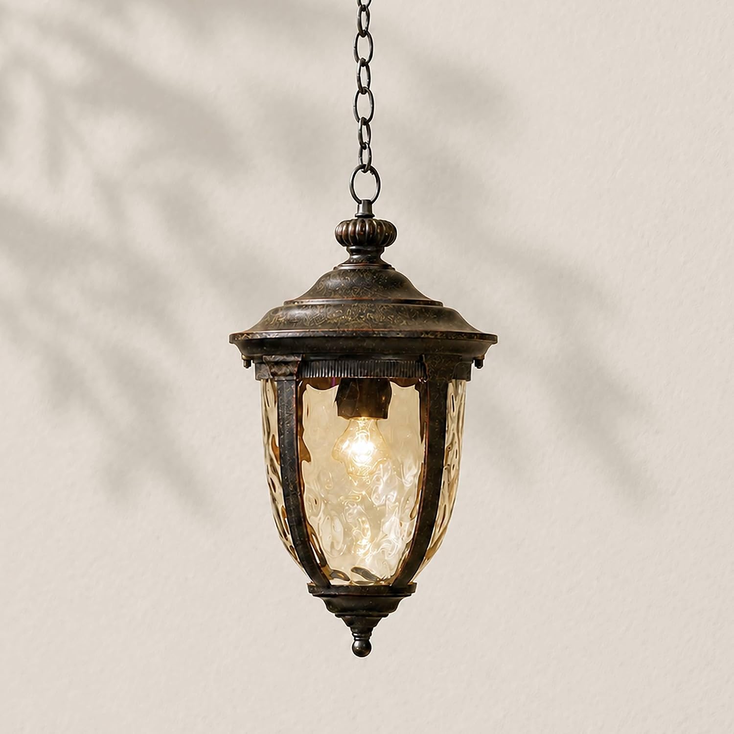 Bronze Hammered Glass Outdoor Pendant