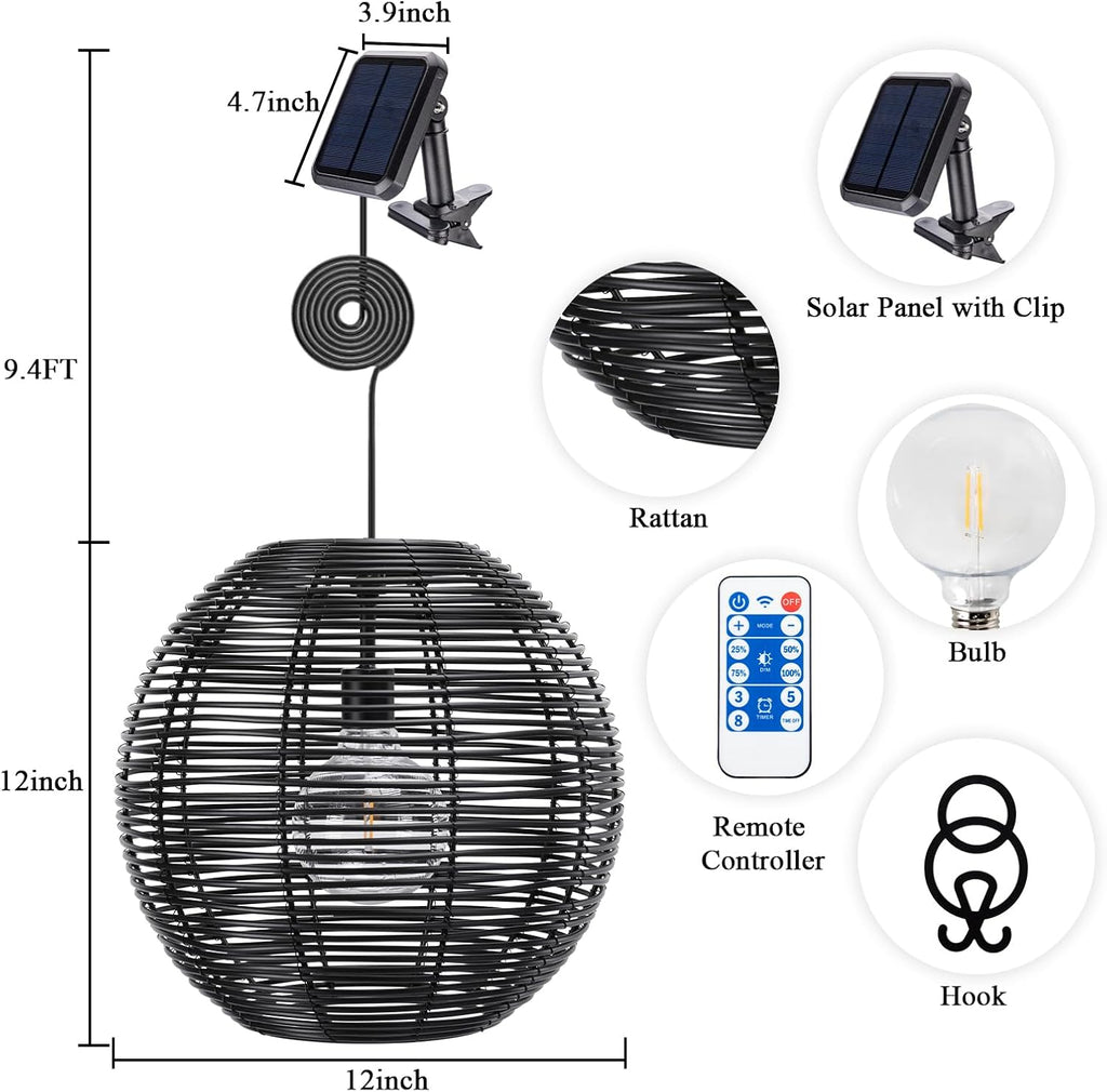 Rattan Solar Outdoor Pendant Chandelier with Remote