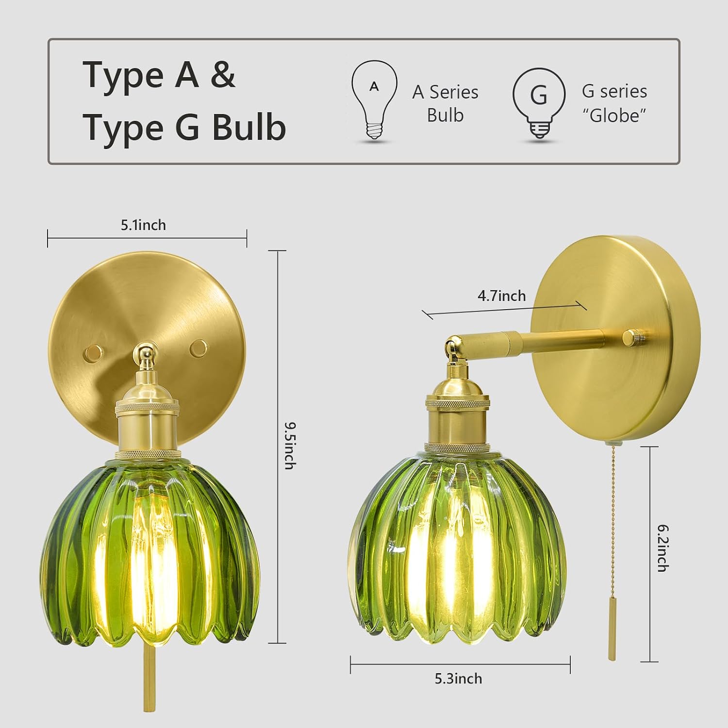 Green Tulip Brass Wall Sconces 2 Pack
