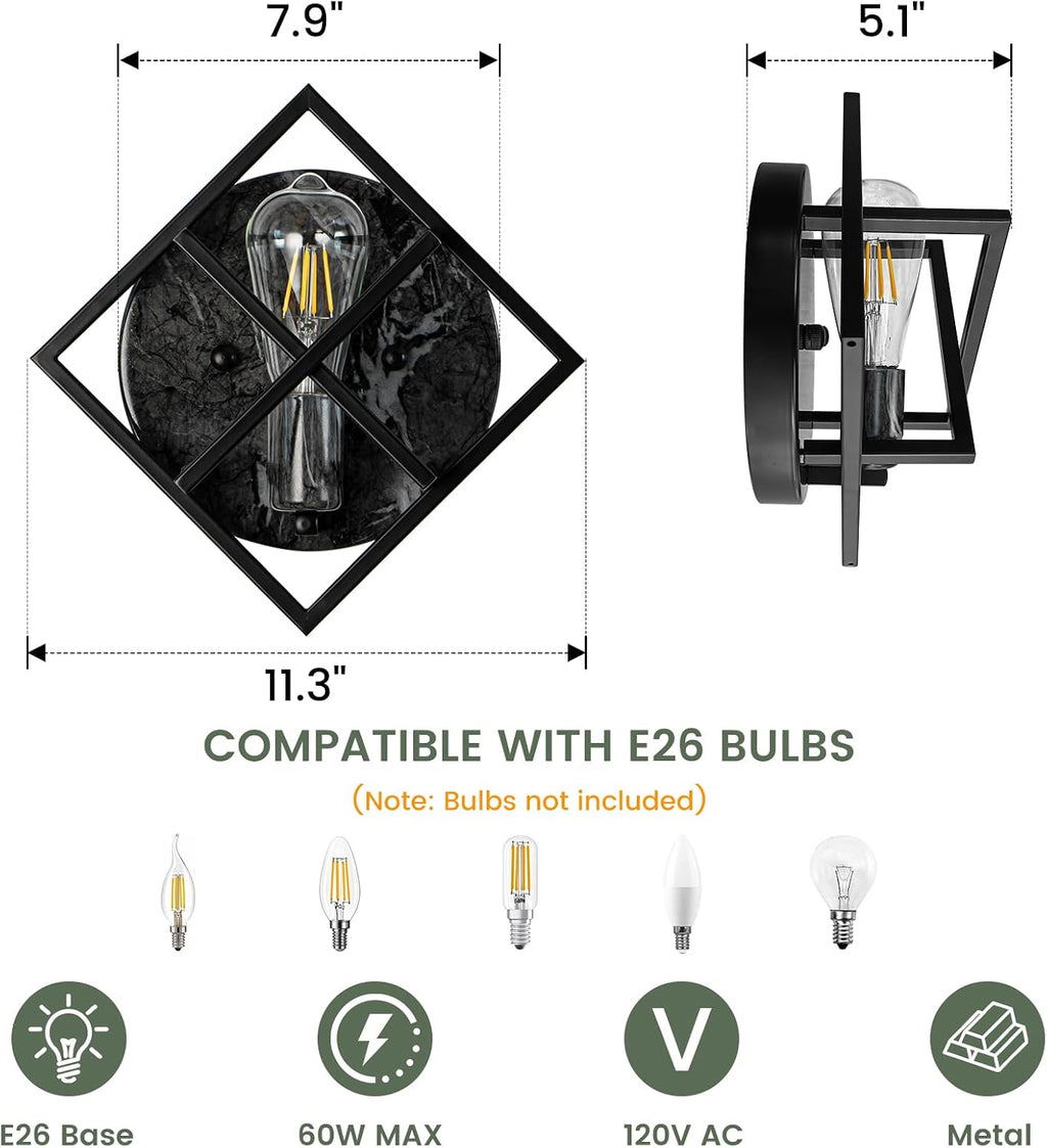 Marble Texture Black Wall Sconce, 1-Pack