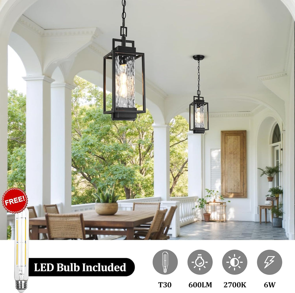Black Water Ripple Glass Outdoor Pendant