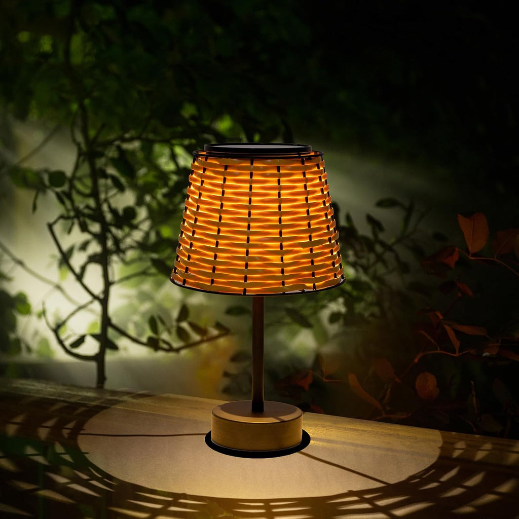 Brown Rattan Solar Table Lamp