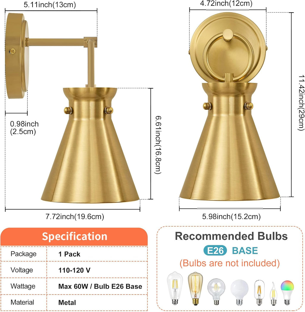 Gold Bathroom Wall Sconce 1 Pack