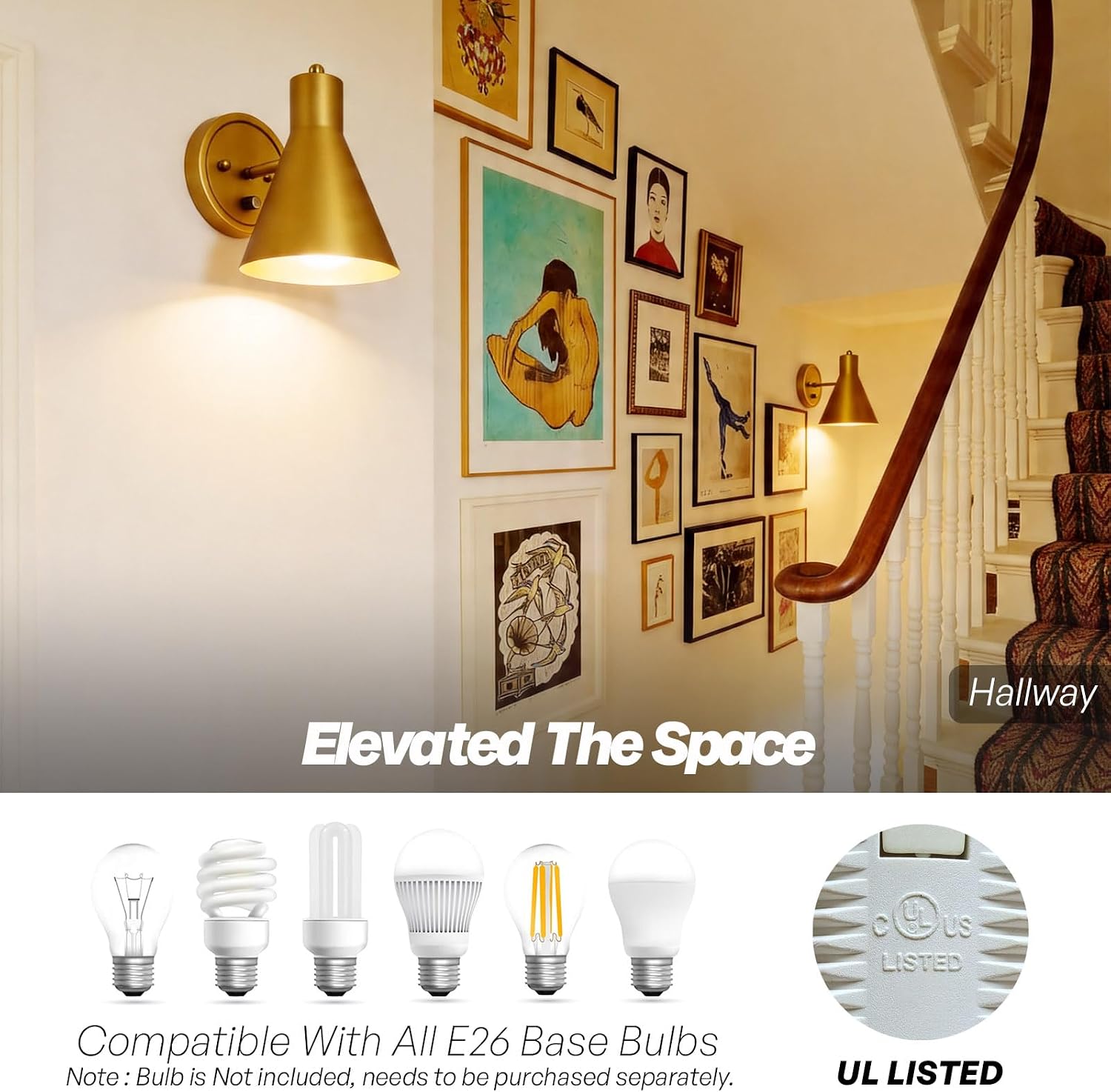 Dimmable Brass Gold Wall Sconce