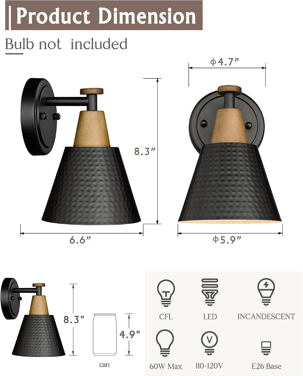 Black Hammered Metal Wall Sconce 1 Pack