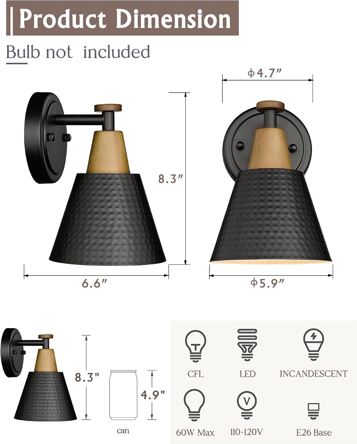 Black Hammered Metal Wall Sconce 1 Pack