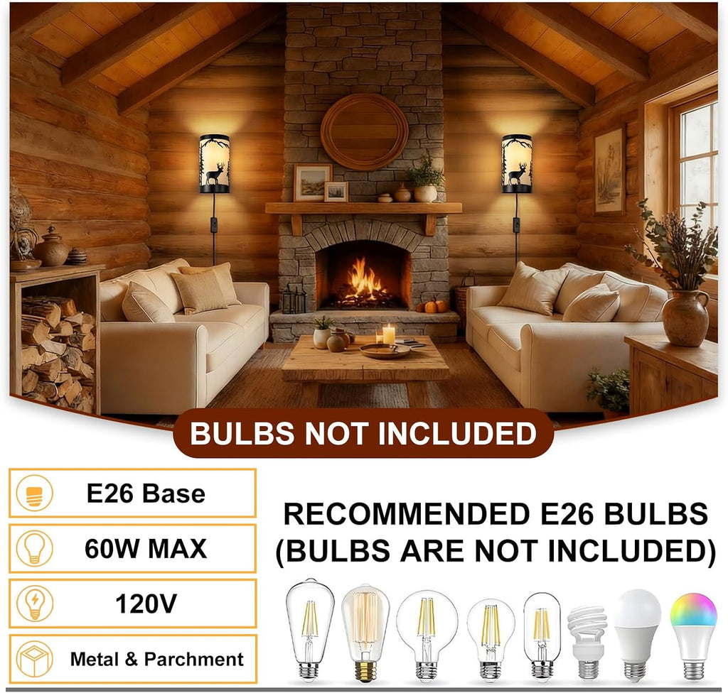 Deer Plug-in Wall Sconces Set of 2