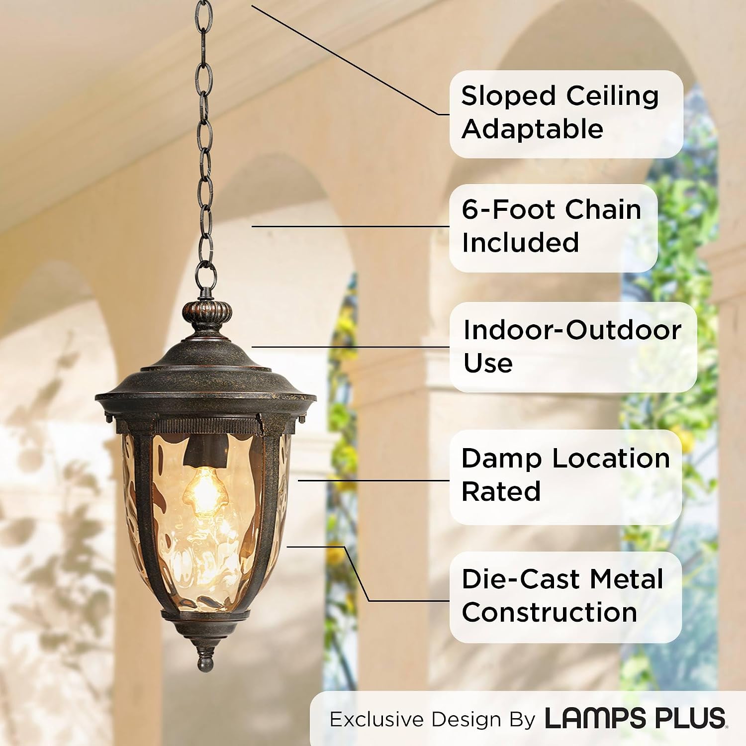 Bronze Hammered Glass Outdoor Pendant