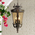 Bronze Scroll Hammered Glass European Outdoor Pendant Light