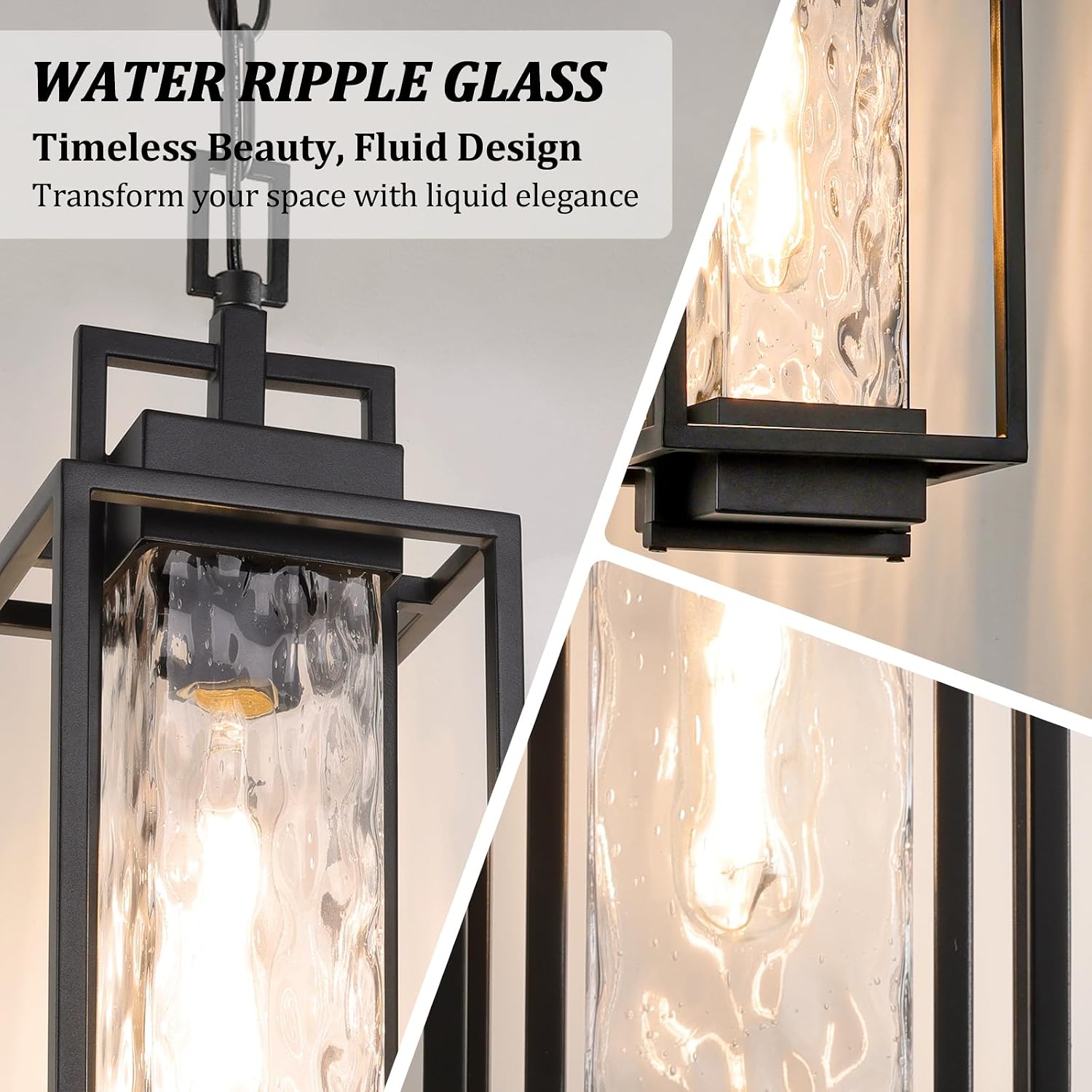 Black Water Ripple Glass Outdoor Pendant
