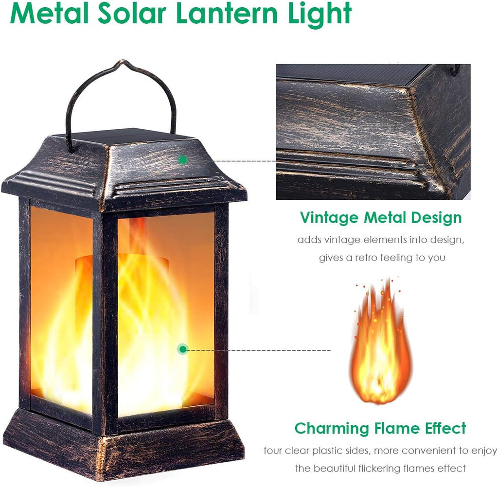 Bronze Flame Solar Lanterns, 2 Pack