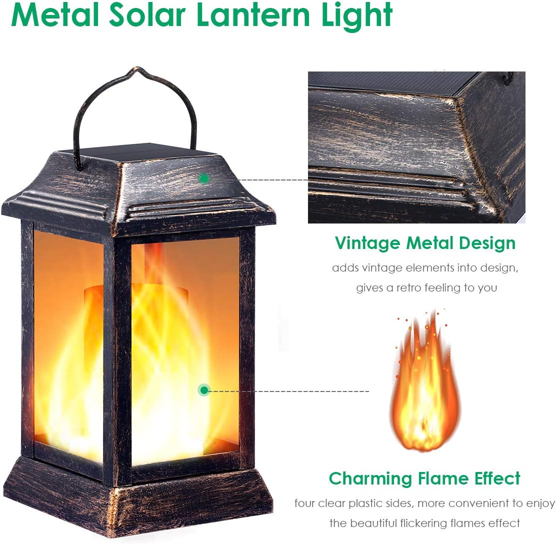 Bronze Flame Solar Lanterns, 2 Pack