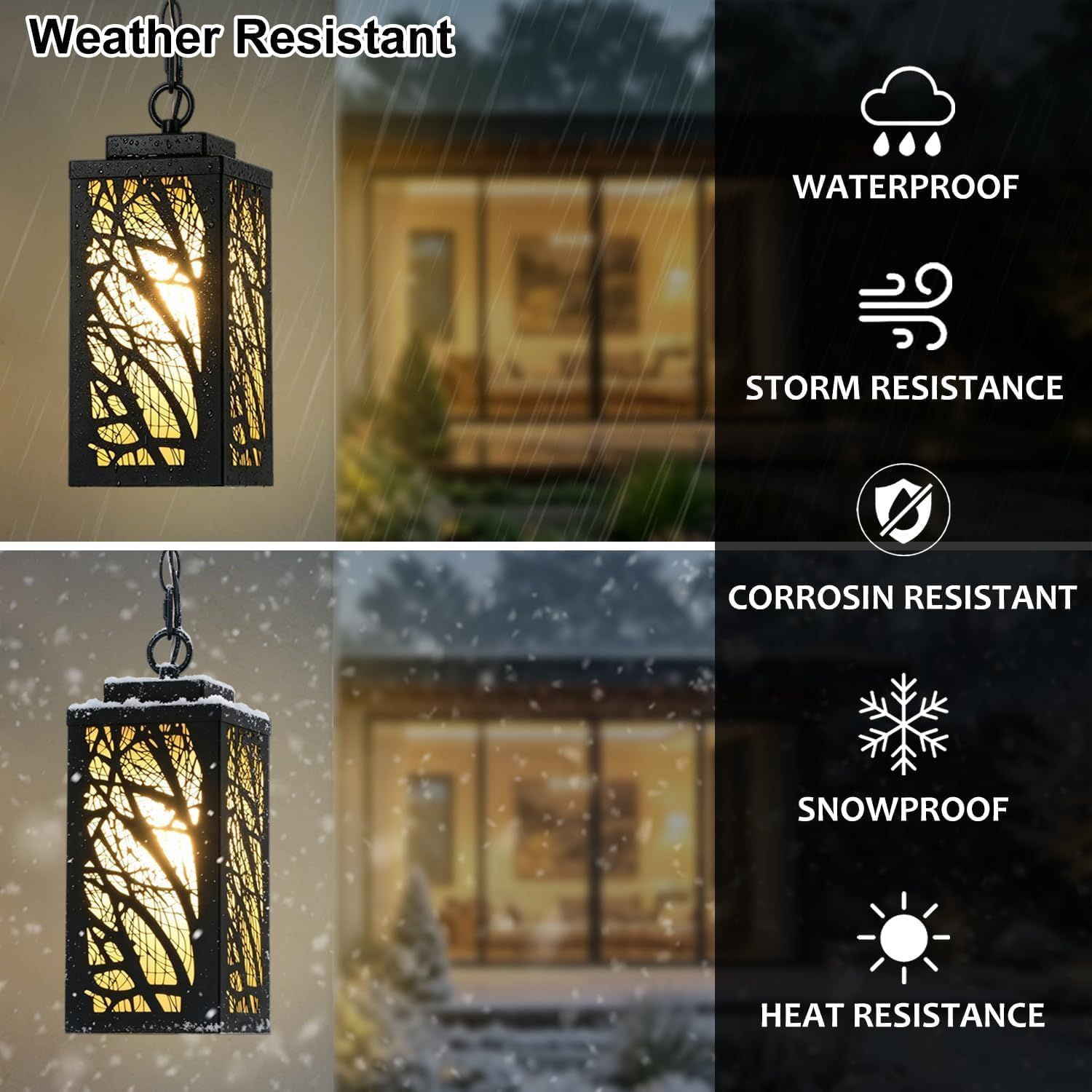 Rustic Matte Black Tree Branch Outdoor Pendant Light