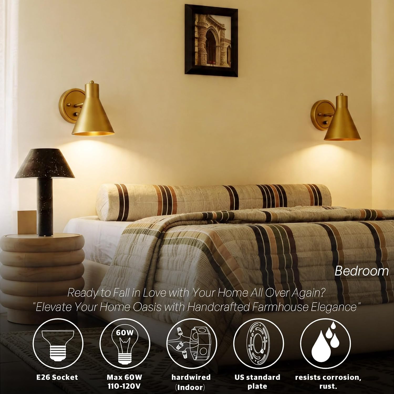 Dimmable Brass Gold Wall Sconce