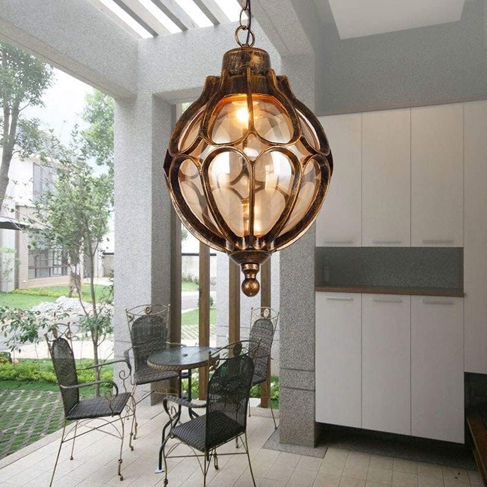 Vintage Bronze Spherical Glass Outdoor Pendant Lantern