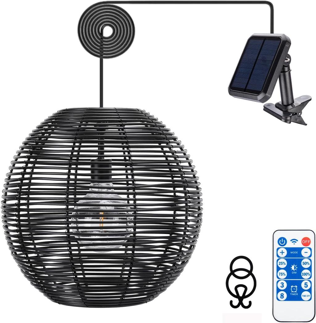 Rattan Solar Outdoor Pendant Chandelier with Remote