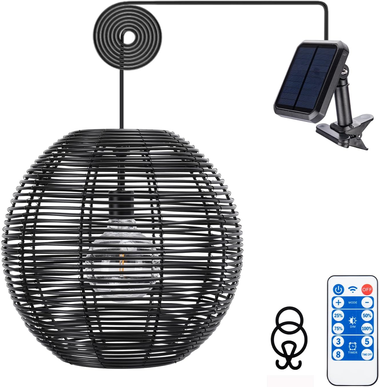 Rattan Solar Outdoor Pendant Chandelier with Remote