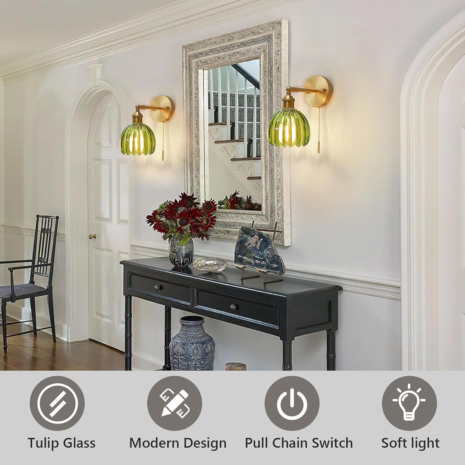 Green Tulip Brass Wall Sconces 2 Pack