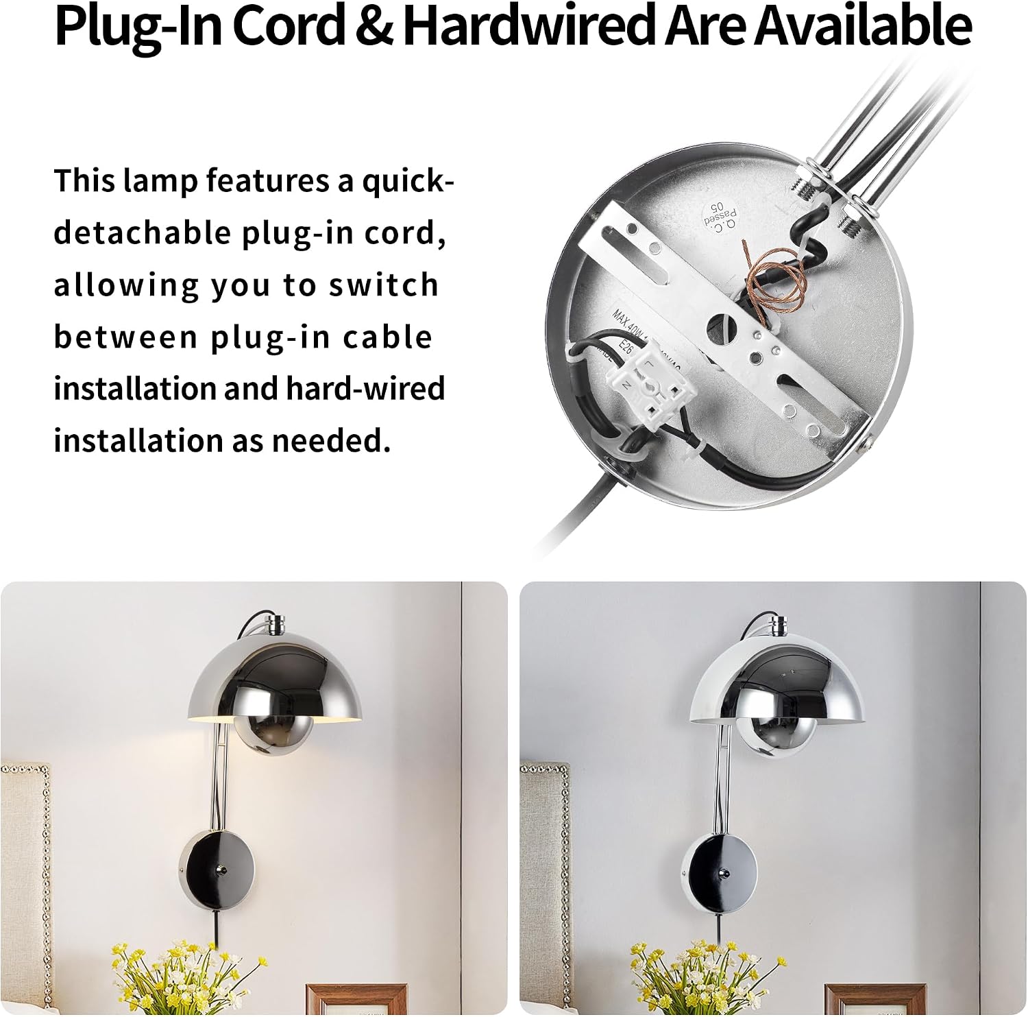 Chrome Flower Bud Plug-in Wall Sconce