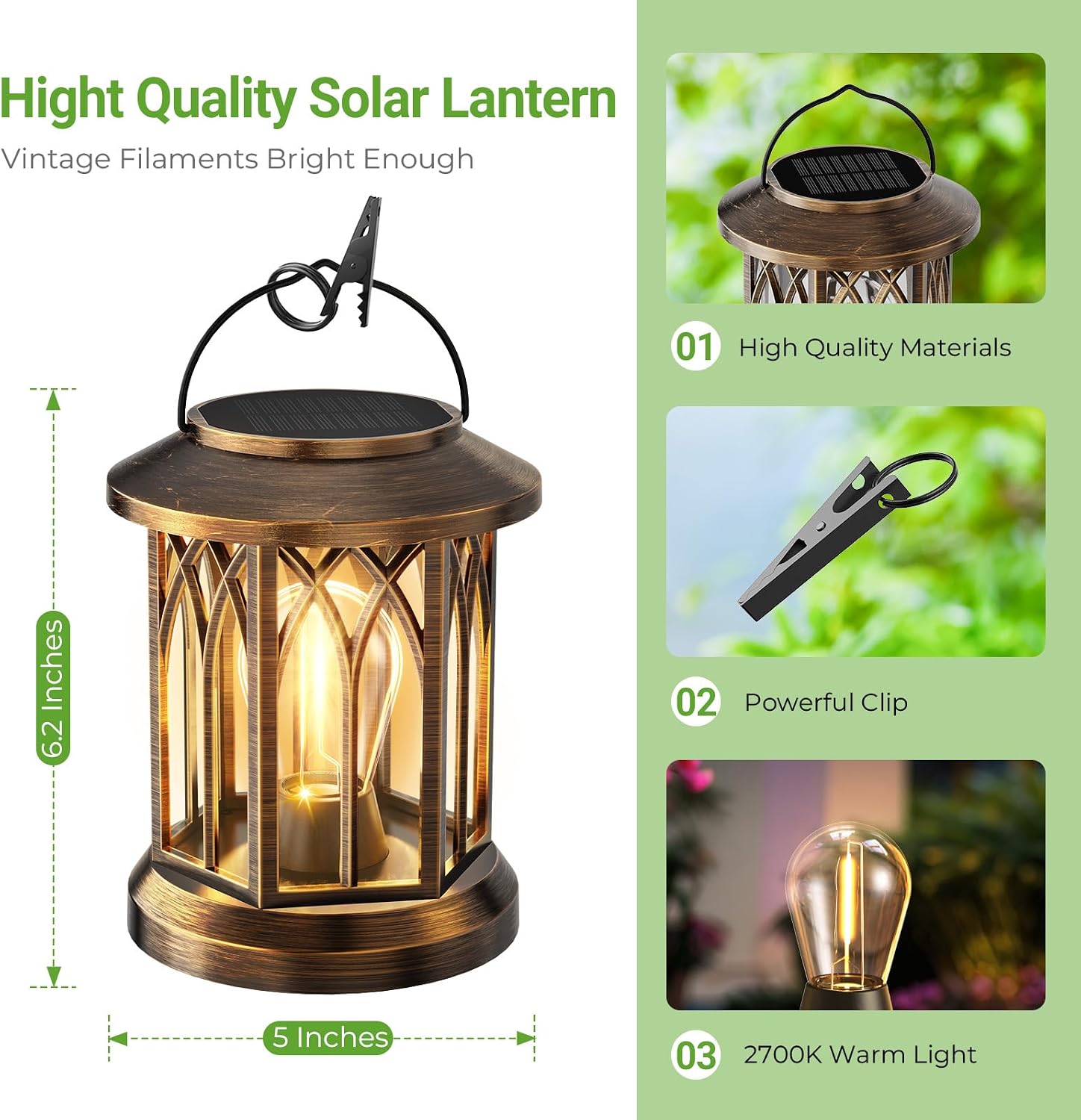 Antique Copper Clip Solar Lanterns 2 Pack