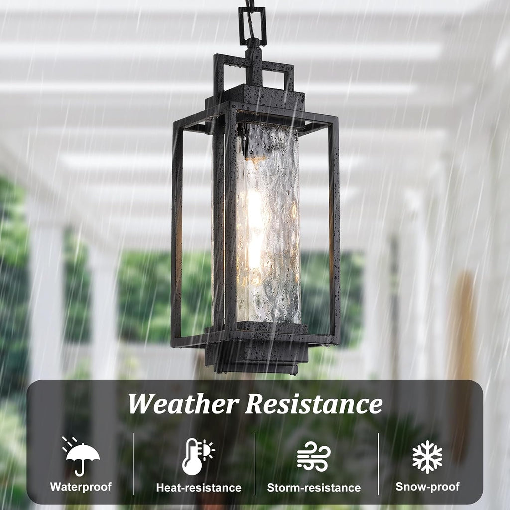 Black Water Ripple Glass Outdoor Pendant