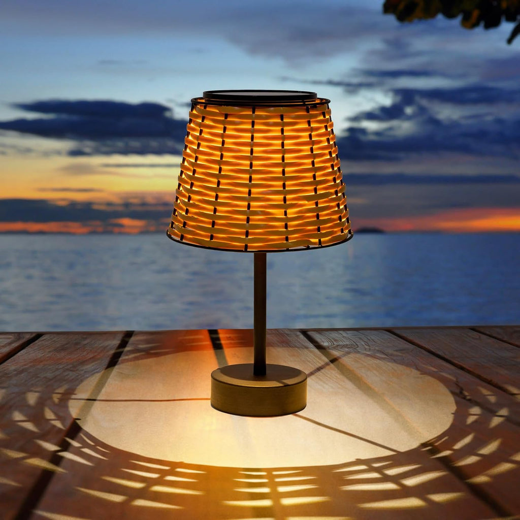 Brown Rattan Solar Table Lamp