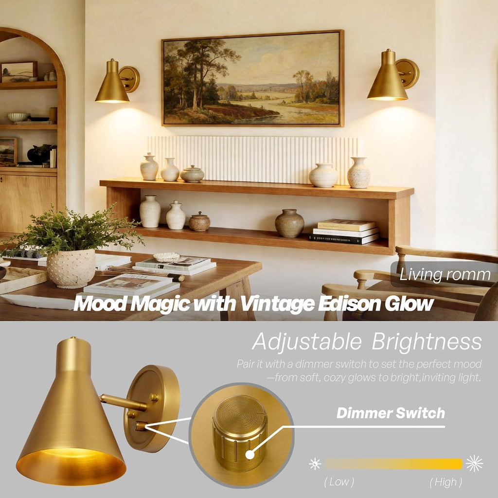 Dimmable Brass Gold Wall Sconce
