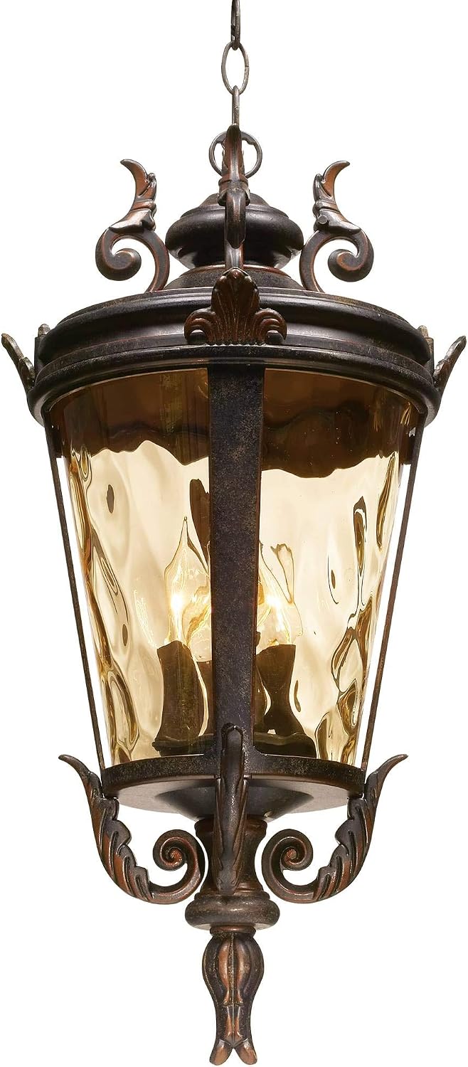 Bronze Scroll Hammered Glass European Outdoor Pendant Light