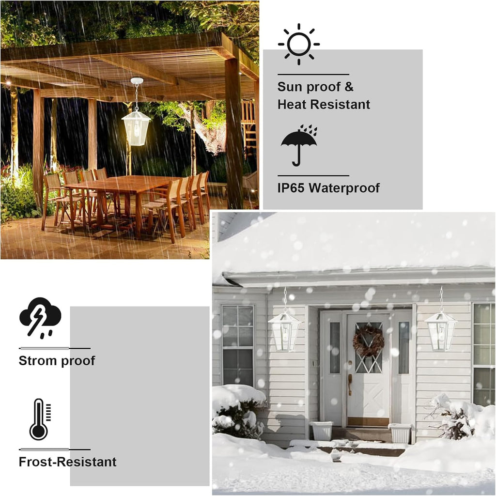 White Aluminum Clear Glass Outdoor Pendant Light
