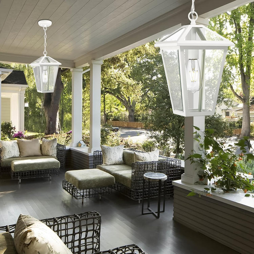 White Aluminum Clear Glass Outdoor Pendant Light