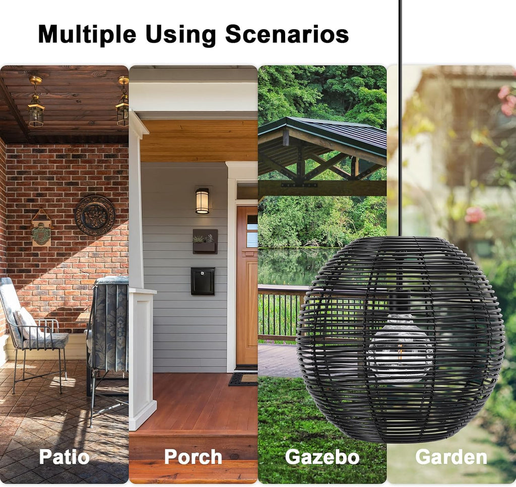 Rattan Solar Outdoor Pendant Chandelier with Remote