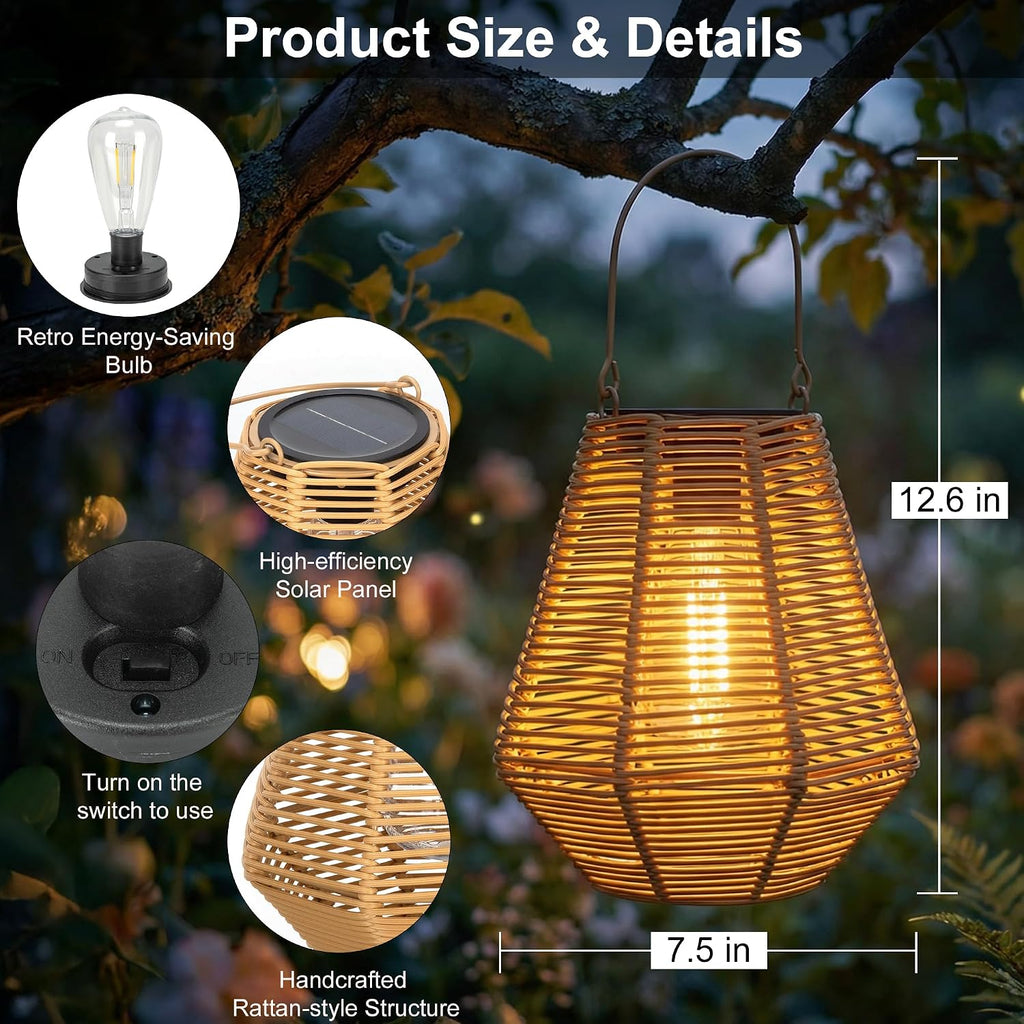 Rattan Hanging Solar Lanterns (2 Pack)