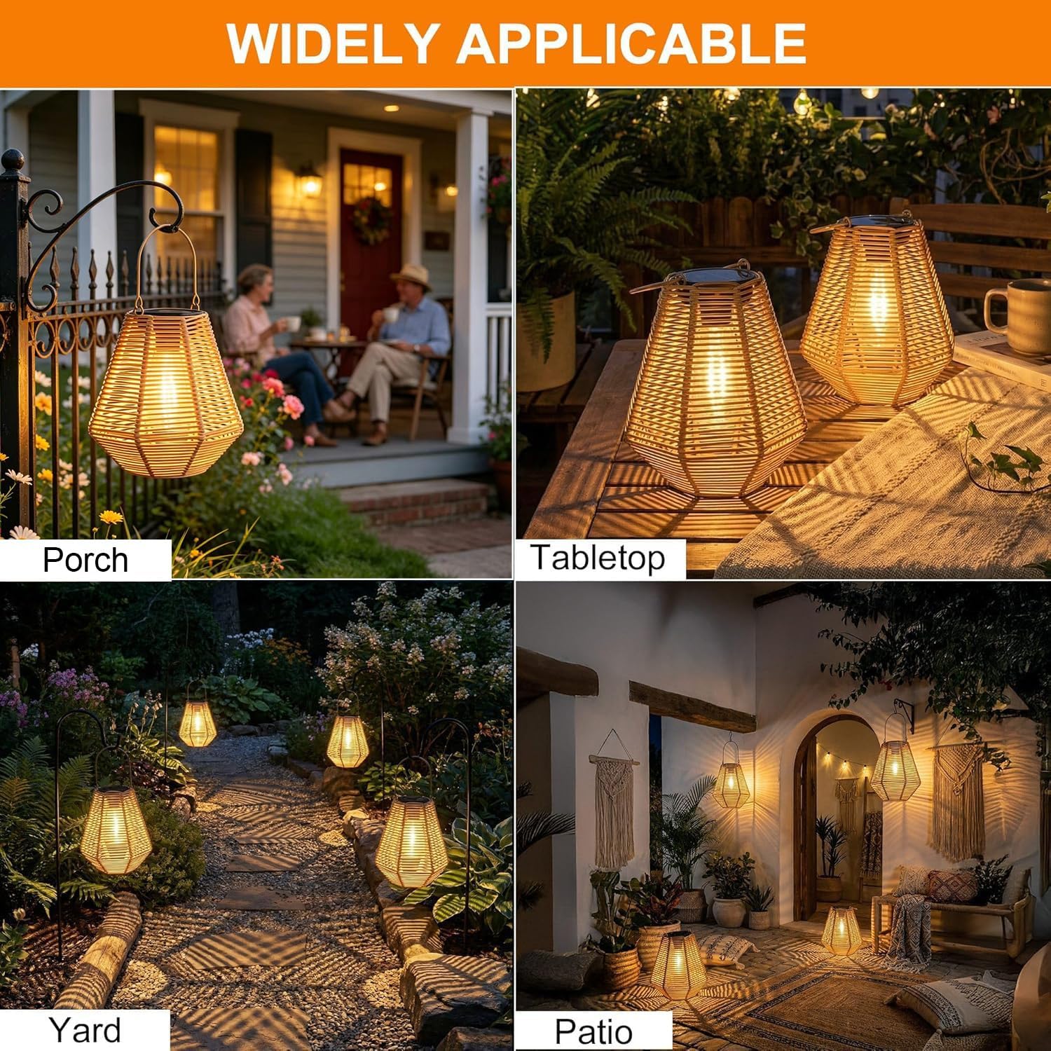 Rattan Edison Solar Lanterns 2 Pack